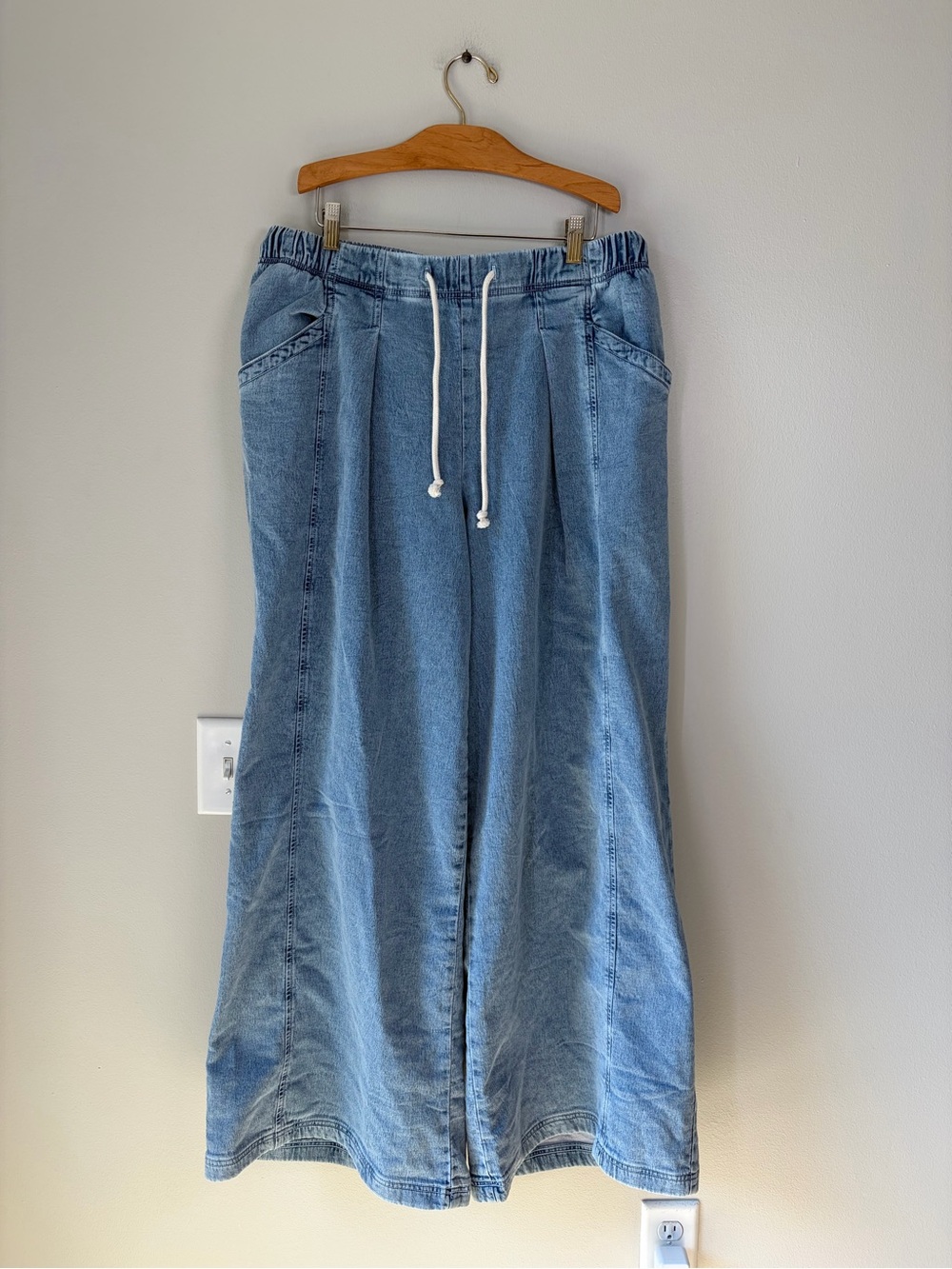 Aerie Daydream Denim Stretch Wide Leg Trouser Pants Size Large LONG - Picture 2 of 11